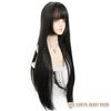 WTB Peluca Sintética Larga Lisa Negra Moda Femenina Flequillo Recto Fiesta Lolita Halloween Peluca Larga Lisa