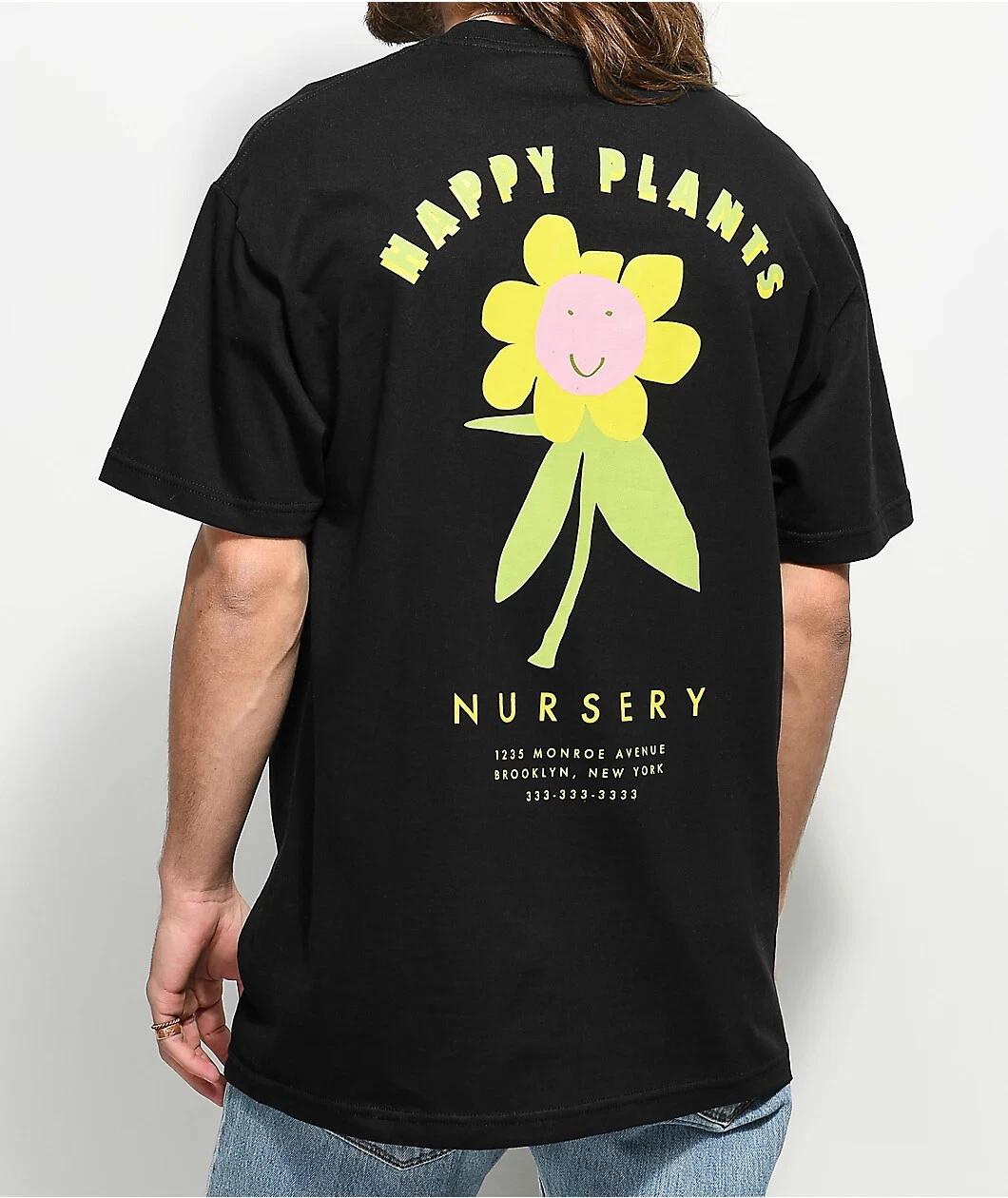 

A-Lab Mens Happy Plants Nursery Black T-Shirt New S, M, L, XL, 2XL L
