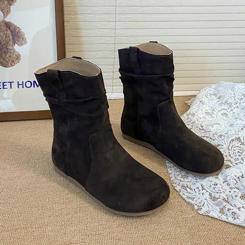 

Ретро европейский и американский стиль маленькие короткие ботинки женские 2025 новая осень и зима рукав круглый носок ботинки на наборном каблуке тонкие короткие ботинки ковбойские ботинки 40 темно-коричневого