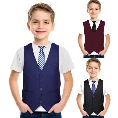 Kids T-shirts Funny Fake Suit Short Sleeve Casual Clothes Boys Girls Tee Apparel