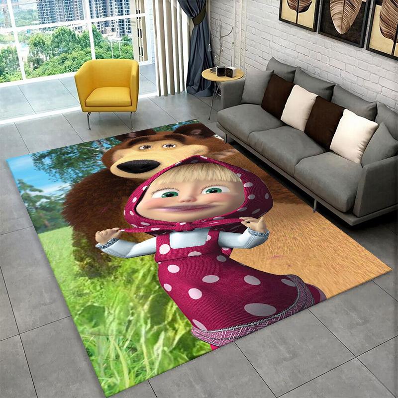 Cartoon Cute M-Masha Bear Non-Slip Area Rug for Living Room,Bedroom,Playroom,Soft Carpet Floor Mat Home Decor Rug Kids Room