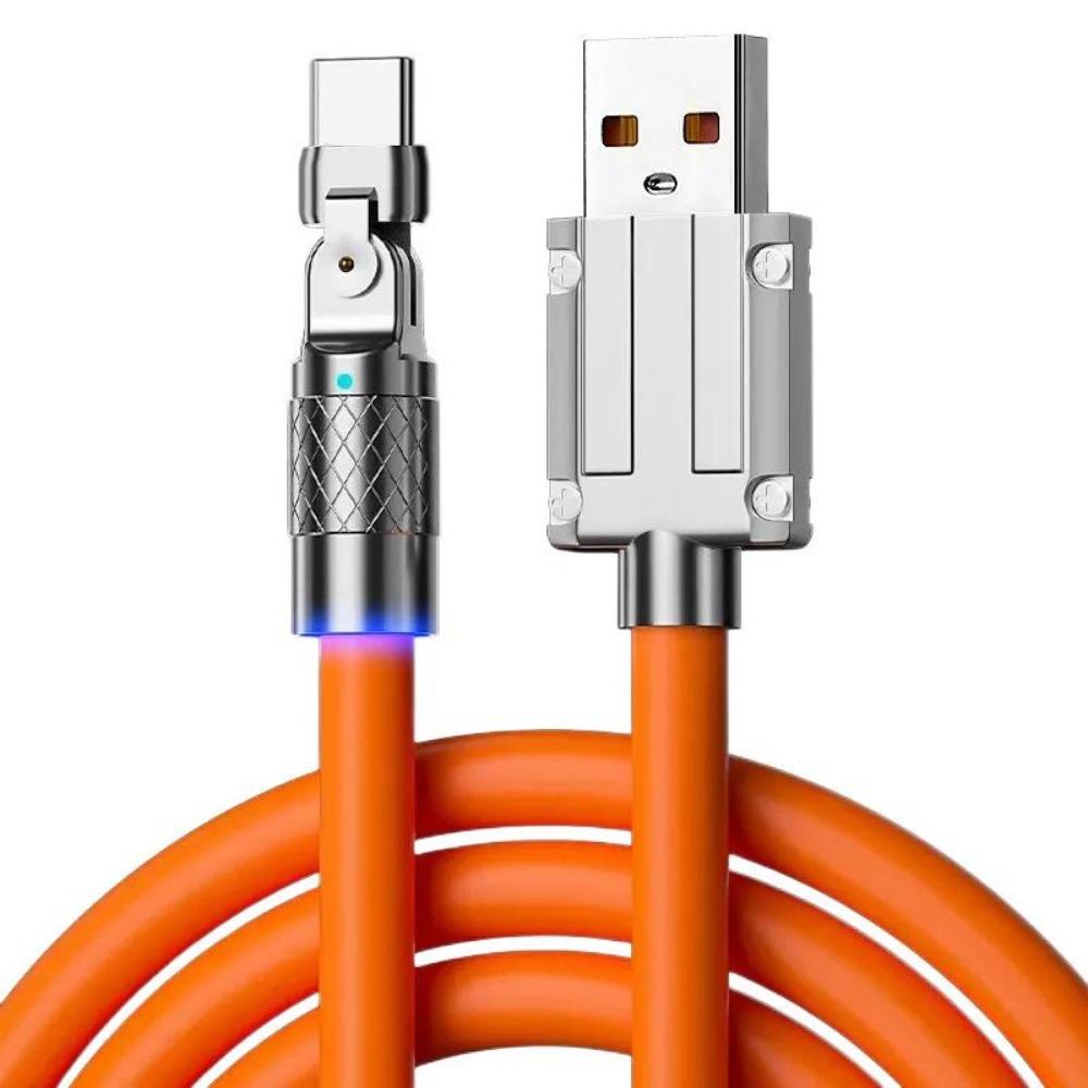 Вращающийся на 180° USB-кабель типа C для быстрой зарядки, 120 Вт, 6 А, жидкий силиконовый кабель, провод для IPhone For Type-C 1M оранжевый