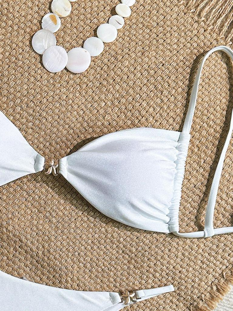 Sexy Dreieck Mini-Bikini-Set Micro-Tanga Einfarbiger Badeanzug Damen Badeanzug Biquini Bandage Strandbekleidung Bademode Tanga-Bikini