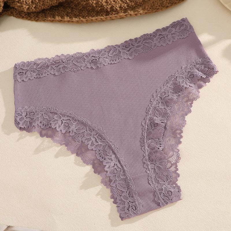 Women‘s Cotton Fabric Panties Sexy Lace Trim High Waist Underwear Solid Color Breathable Bikini Briefs Female Sexy Lingerie New