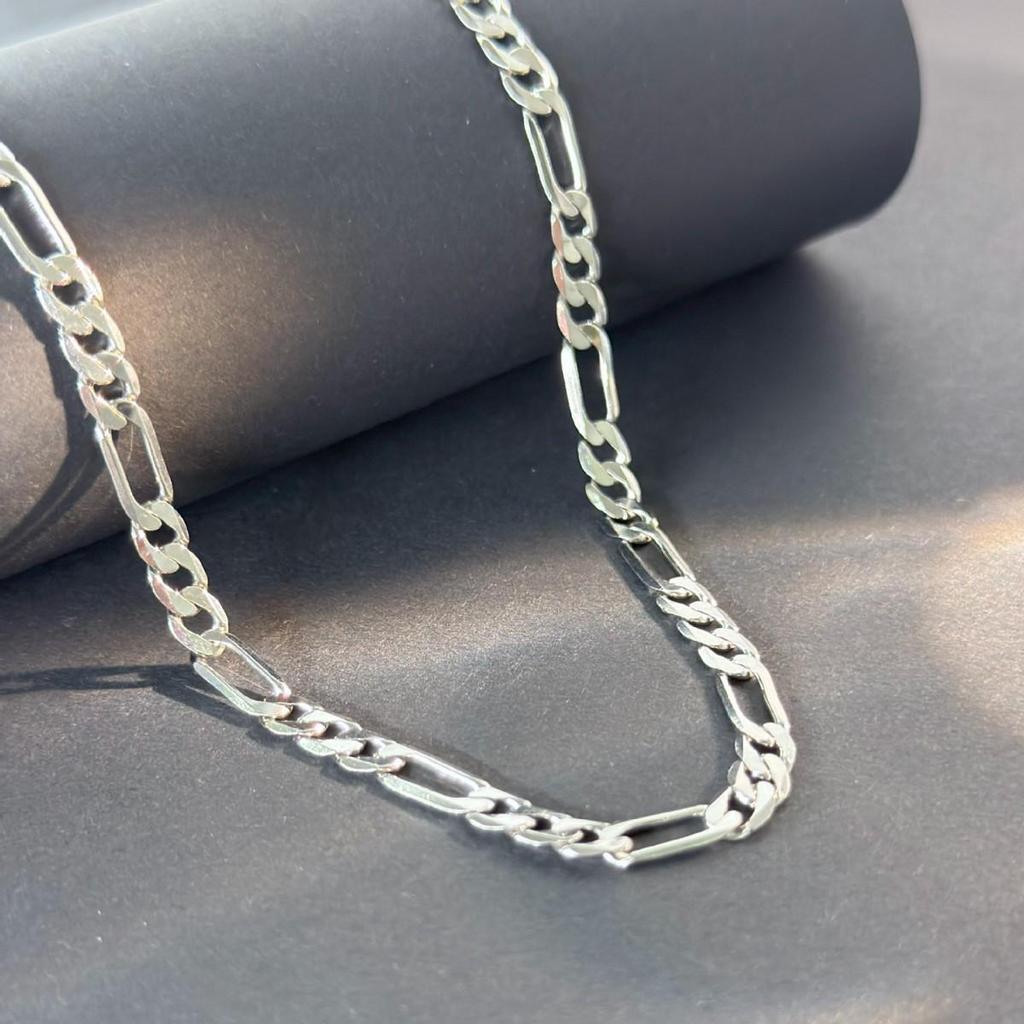 Men's 5mm Thickened S925 Sterling Silver Figaro Chain Necklace - Hip Hop Style Cuban Sweater Chain Accessory