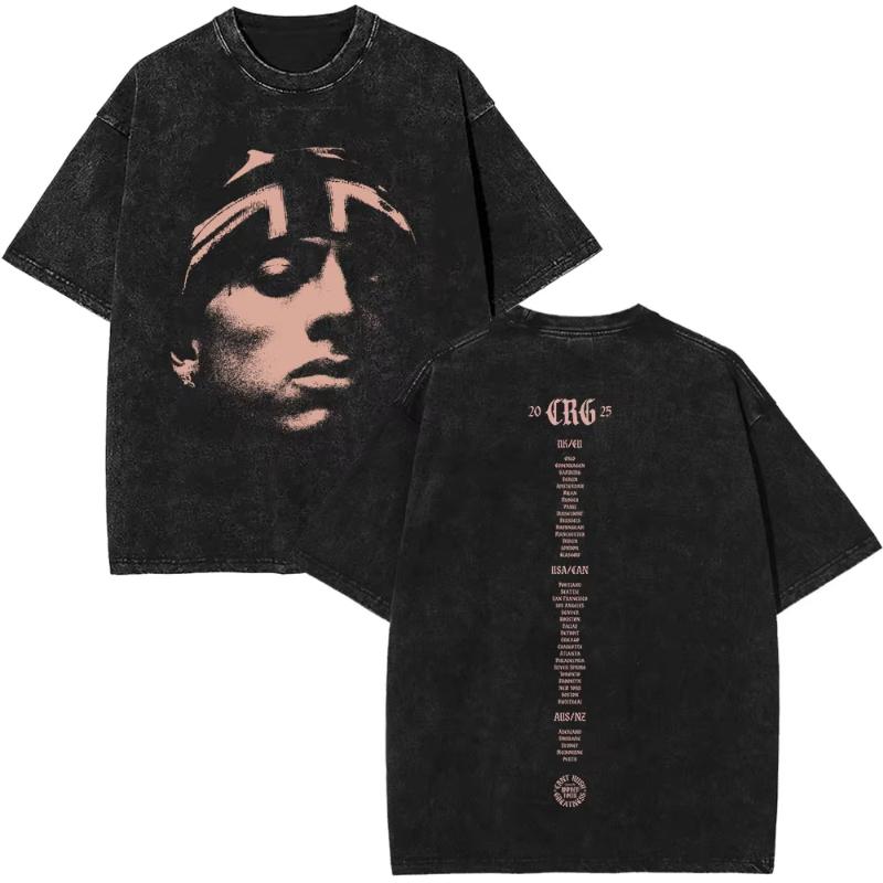 Rapper CENTRAL CEE WILD WEST Tour Magliette Lavate Vintage Unisex Donna Moda Maglietta Larga in Cotone Hip Hop Streetwear