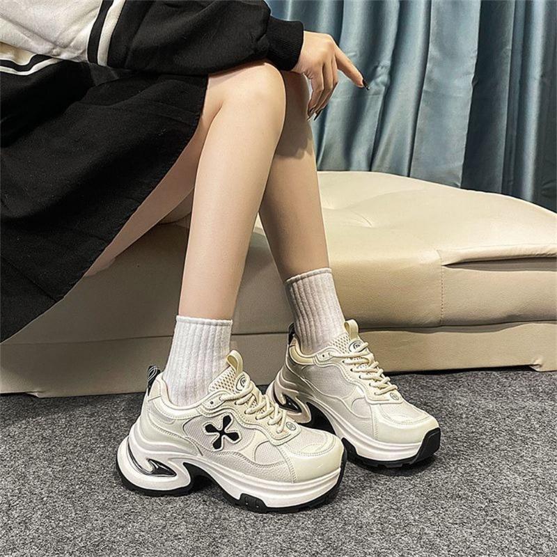 Spring Cross Flower Thick-soled Heightening Sports Shoes Women's Casual Dad Shoes Trendy Design Shows Height and Thinness