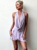 Rochie Mini Satinată Transparentă cu Gât Halter și Decolteu Adânc, Stil Nou Toamnă Iarnă, Culoare Uni, Fără Mâneci, Fustă Mini