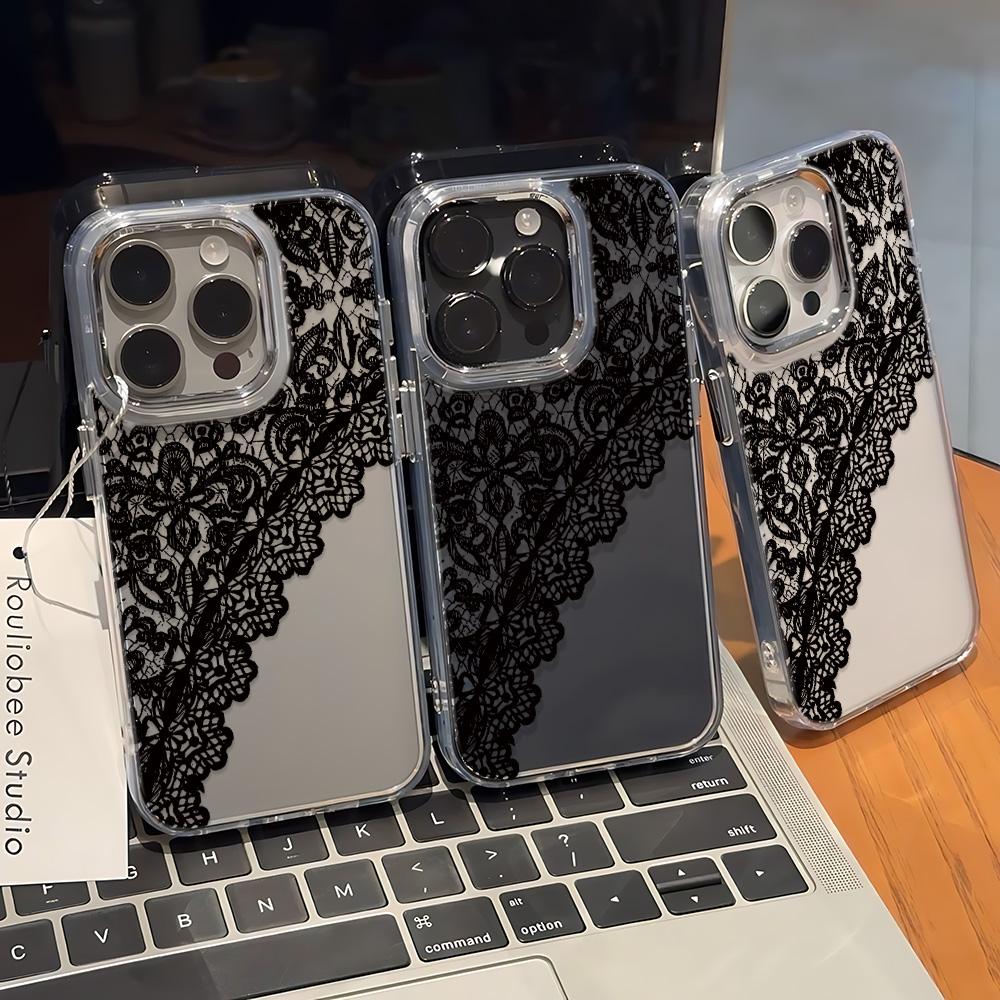 Half Lace Phone Case For Iphone 15 Pro Max 14 Plus 17 16 13 12 11 17Air 17E 16E Coque Funda Phone Cover Modern Metal Photo Frame