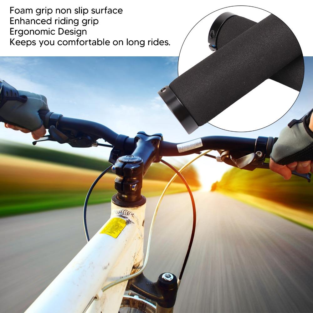 1 Pair Ergonomic Bike Handle Grips Non Slip Sponge+Aluminum Alloy Double Lock On Bike Handle Grip Black Shock-Absorbing