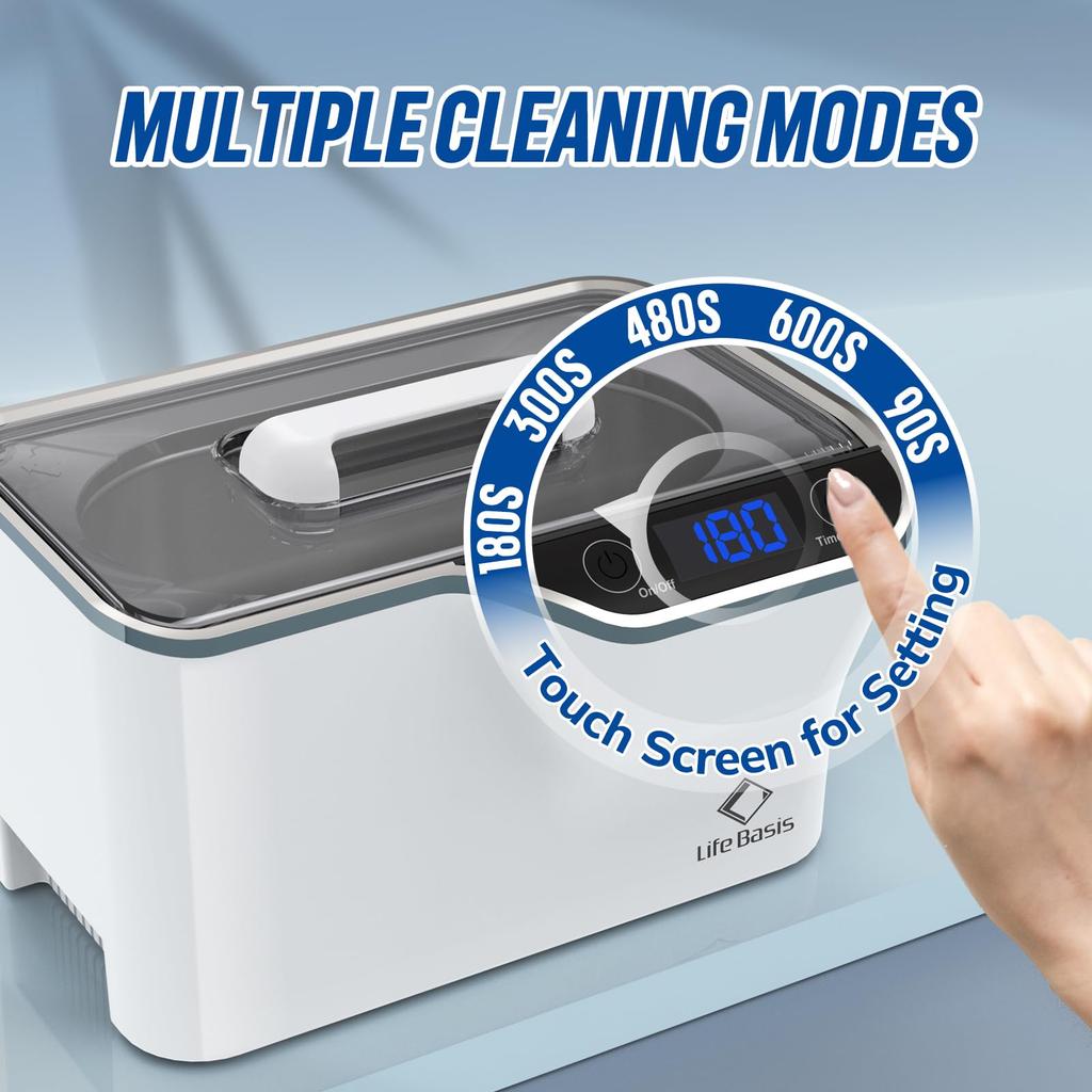 LifeBasis Ultrasonic 600ml Powerful Oscillator for Powerful Improved Desktop Cleaner for Everyday and Precision with Touchscreen CDS-100 Cleaner,