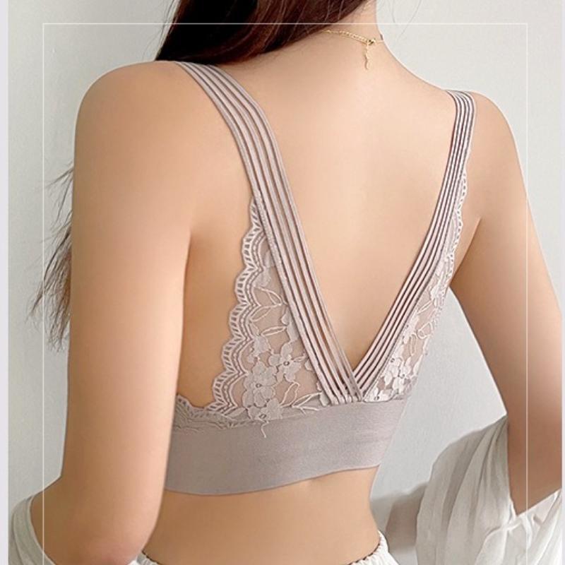 Lace Lingerie Bra for Women with Breast Pads Supports Side Breasts Plus Size Bra Vest Style Bandeau Top Strapless Bra