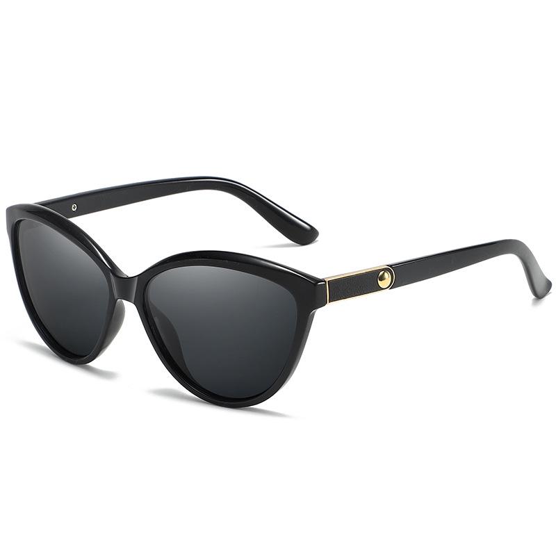 Korean Style Polarized Cat Eye Sunglasses with Leather Detail for Women