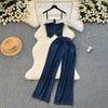 Chic Hong Kong Style Retro Denim Suit Female Stylish Striped Camisole Fashionable All-Match Wide Leg Pants Two-piece Set