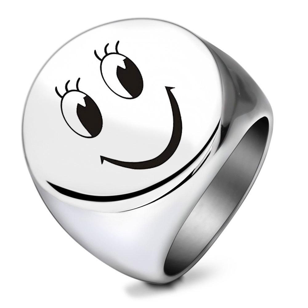 Round Smiley Face Fashion Ring - 22MM Laser Engraved Stainless Steel