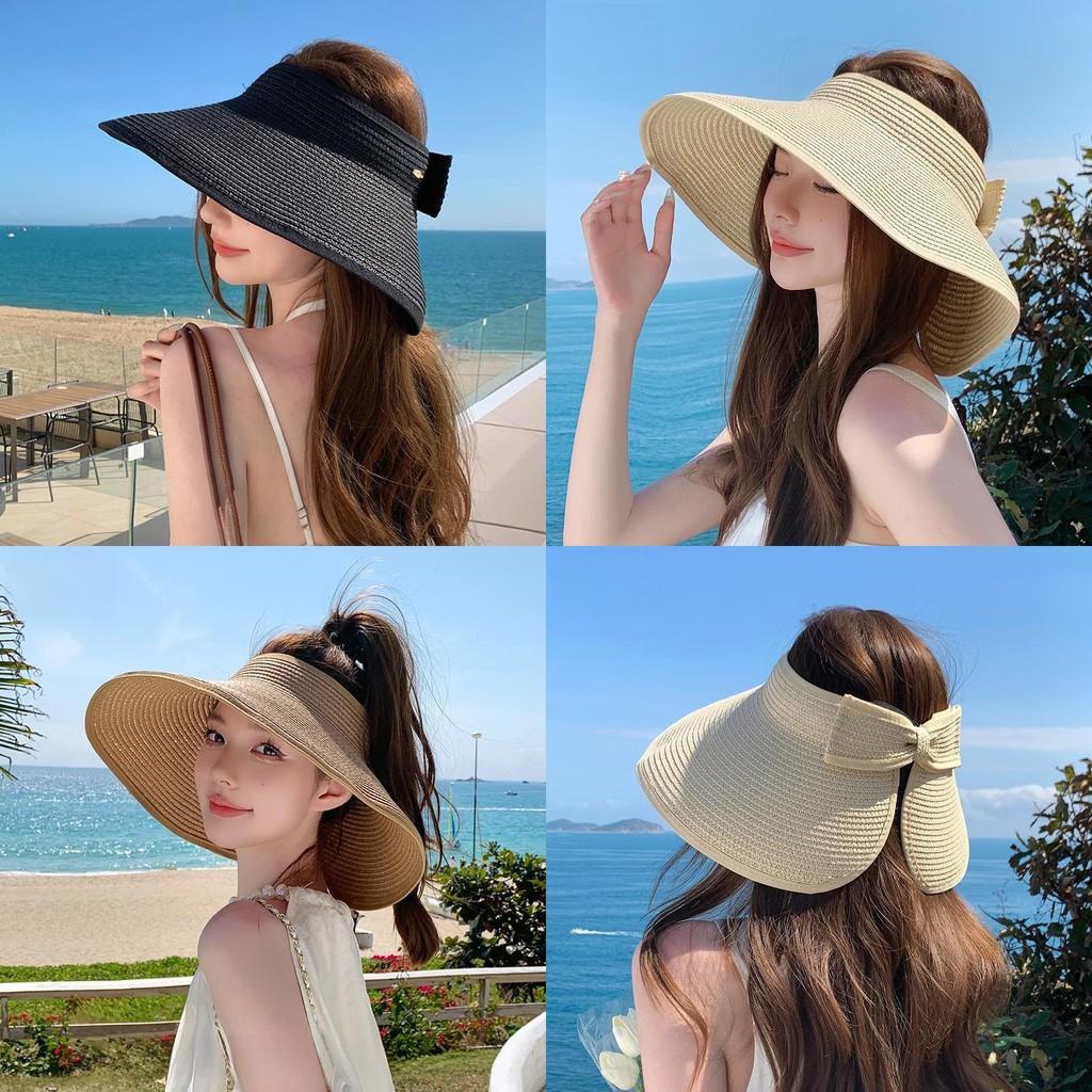 Summer Straw Visor Hat With Large Brim And Foldable Design For Beach And Outdoor Sun Protection