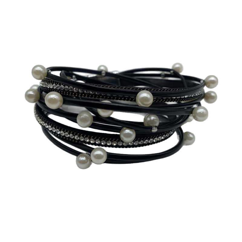Women's Fashion Rhinestone Leopard Print Multi-Layer Magnetic PU Leather Bracelet