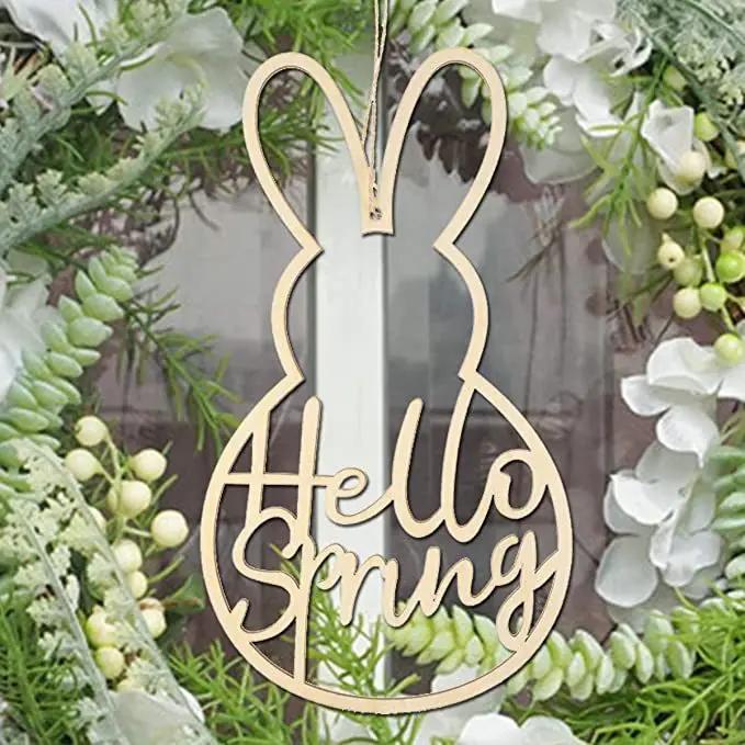 20pcs Wooden Hello Spring Wreath Sign Easter Bunny Garland Wedding Party Decoration DIY Hanging Ornaments