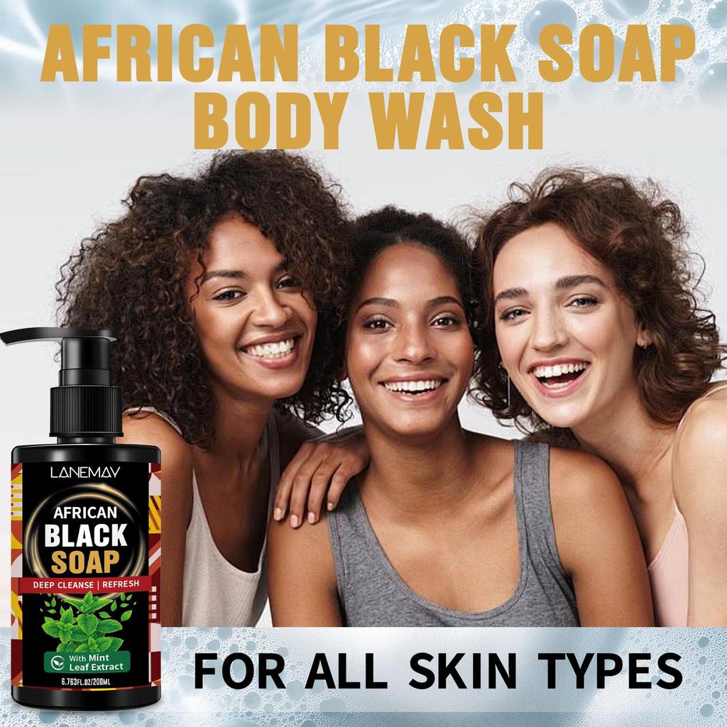 African Black Soap Body Wash 200ml -Deep Moisturizing & Nourishing Body Skin, Even Skin Tone – Lightweight Formula Suitable for All Skin Types