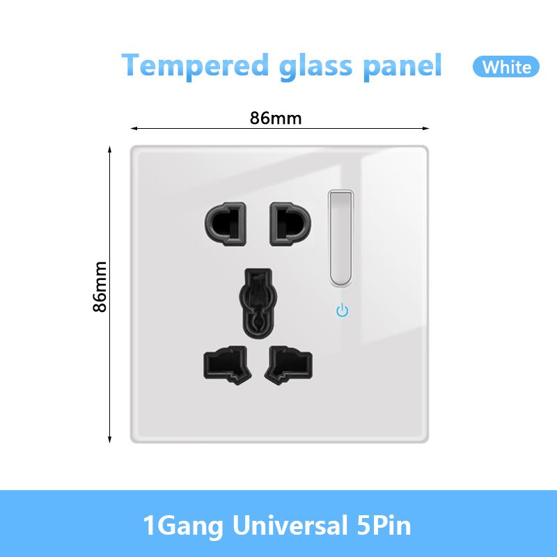 White LED Indicator Light Switch Panel Glass Piano Key Self-reset Wall Switch socket,UK FR EU Universal USB Electrical Outlet