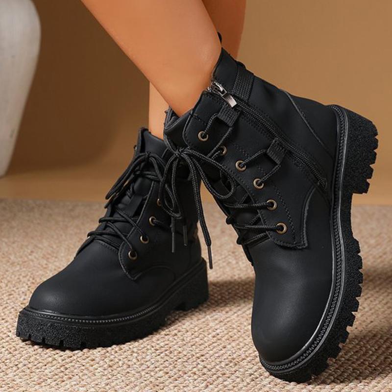 Fashion British Style Yellow Platform Boots for Women Zipper Up Ankle Boots Woman Ankle Boots Woman Punk Round Toe Lace Up Botas Lady