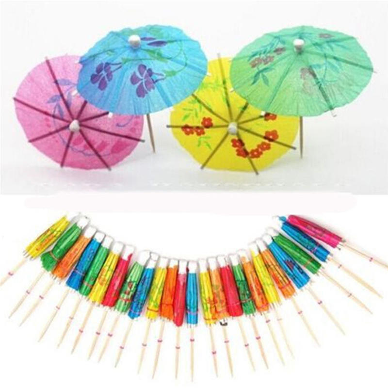 40Pcs Paper Cocktail Parasols Umbrellas Party Wedding Supplies Luau Drink Stick