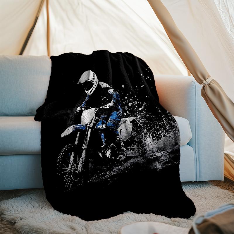 Coperta a Tema Stampata con Motivi di Moto da Fuoristrada - Perfetta per Divano, Letto, Viaggi e Uso Esterno | Lavabile in Lavatrice, Accogliente e Resistente.