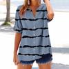 Women's Loose Printed Stand Collar Short-sleeved Cotton and Linen Top