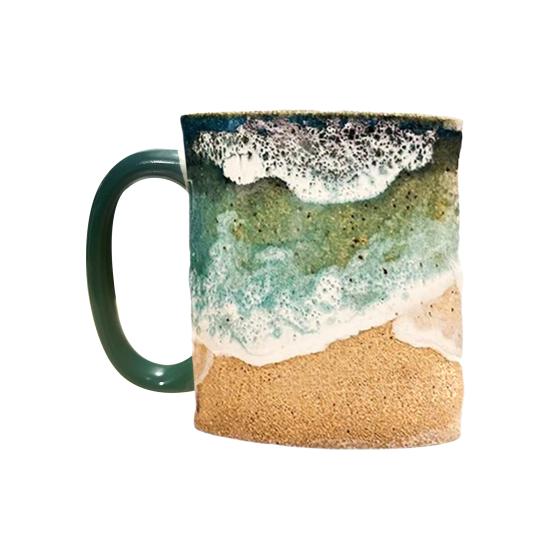 Yousheng Paw Print Ocean Shoreline Mug Ceramic Coffee Cup Handmade Waves Pattern Tea Mug 11oz/15oz Sea Foam Claw Drinking Mug Beach Souvenir Gift