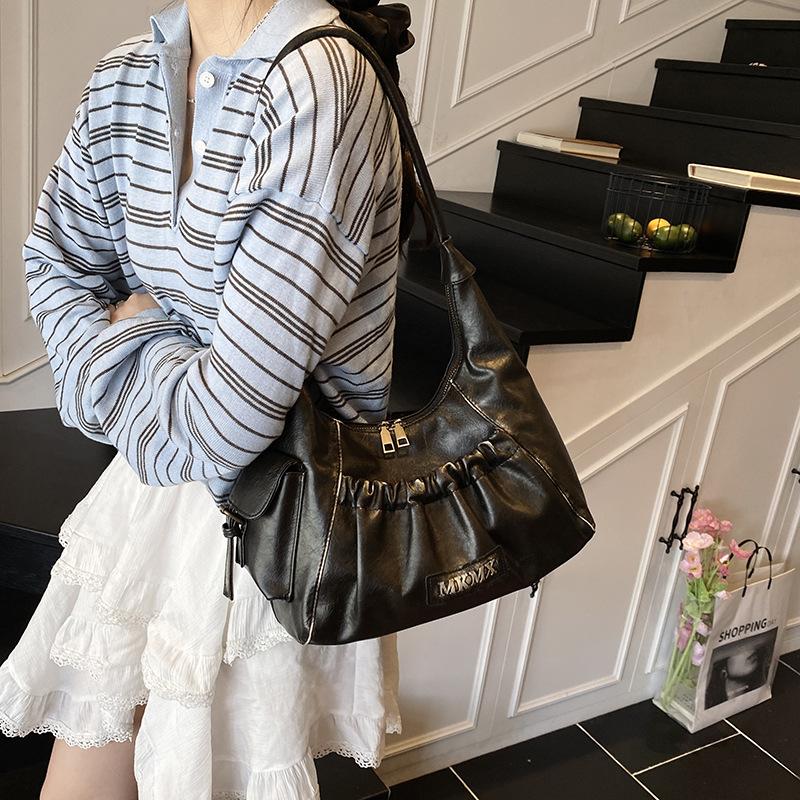 Delicate soft large capacity multi-compartment Mirador style pleated dumpling shoulder bag - Fashionable and versatile simple crossbody bag/handbag