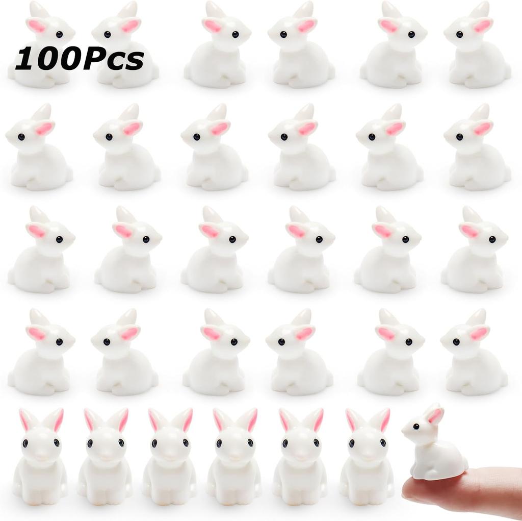 100/200Pcs Mini Resin Bunnies Miniature Figures 3D Little White Rabbit Ornament Micro Landscape Dollhouse Decoration Diy Crafts