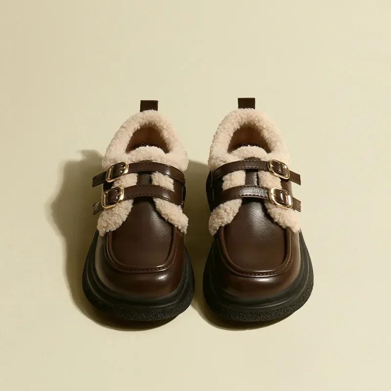 

Женские туфли Lefu в стиле Pure Desire со шнуровкой и пряжкой в стиле ретро с толстой подошвой из плюша, универсальные туфли Мэри Джейн в сочетании с платьем 35 коричневый