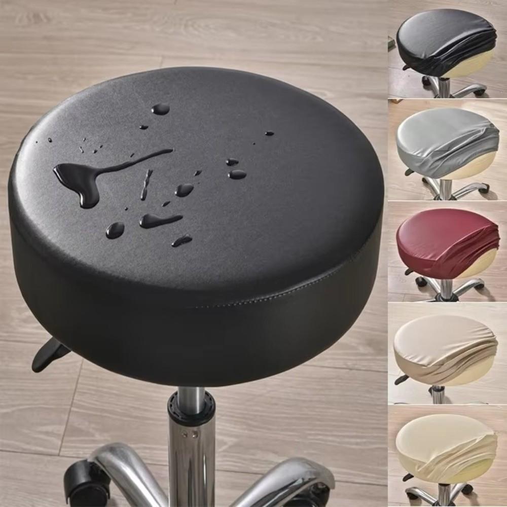 PU Leather Round Seat Cover Solid Color All Inclusive Rotating Chair Slipcover Dustproof Waterproof Bar Stool Chair Cover