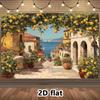 Mediterranean Terrace Background - Sea View Arch - Realistic Mediterranean Party Decoration - Polyester Decorative Background