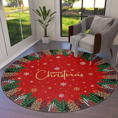 Christmas Round Area Rug Buffalo Plaid Christmas Trees Rug Soft Carpet Floor Mat Non Slip Rugs for Living Room Bedroom Room