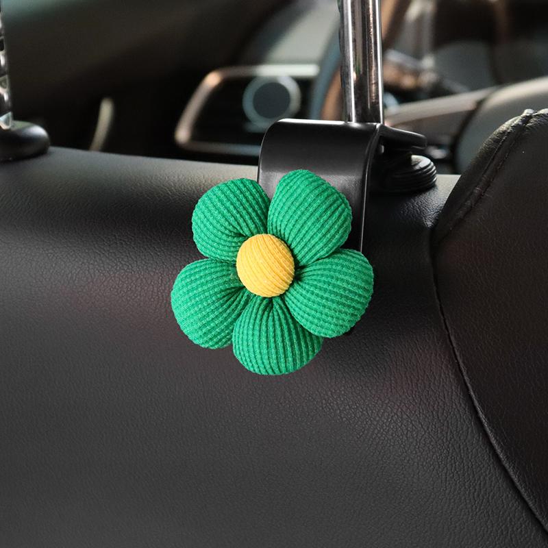 2PCS Cute Cartoon Flower Car Seat Back Hooks Storage Vehicle Headrest Organizer Hanger for Groceries Bag Handbag Auto Decor