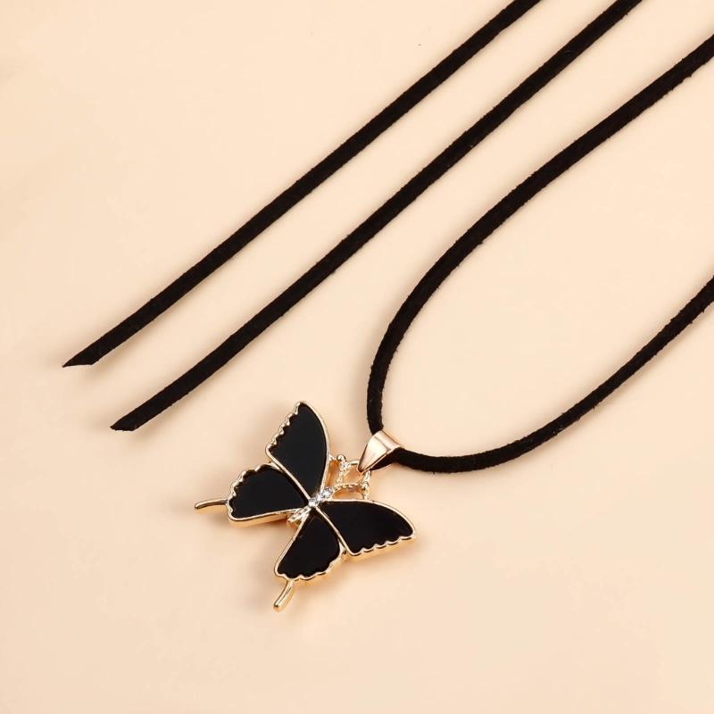 Fashionable Alloy Necklace Pentastar Shape Clavicle Chain Versatile Love Lock/Butterfly Pendant Choker Jewelry for Women