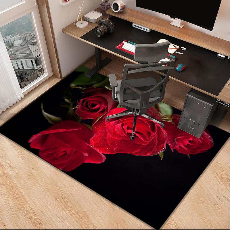 Gothic Rose Artwork Office Rug Chair Mat, Entryway Carpet, Suitable for Front Door, Bedroom, Living Room, Desk, Holiday Gift