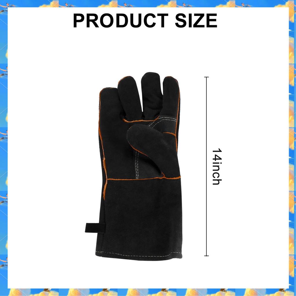 FTS Extrem Hitzebeständige & Feuerfeste Handschuhe Leder Mit Nähten, Fäustlinge Perfekt Für Kamin, Ofen, Grill, Schweißen, BBQ, MIG, Topf H