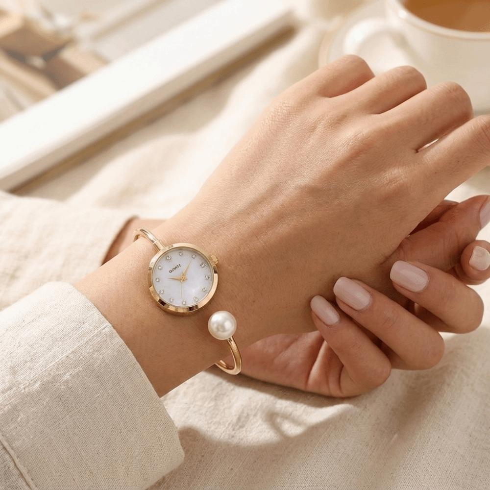 Gemstone Quartz Quartz Wristwatch Elegant Rhinestone Dial Watch Gift Pearl Bracelet Watch  Wedding