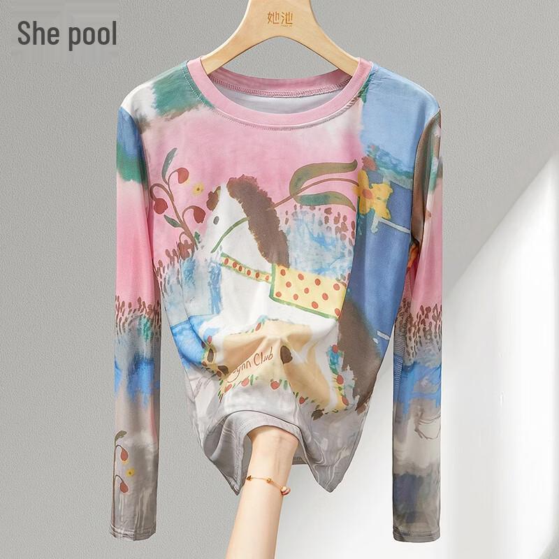 

Shechi Women s Colorful Floral Print Long Sleeve T-Shirt M