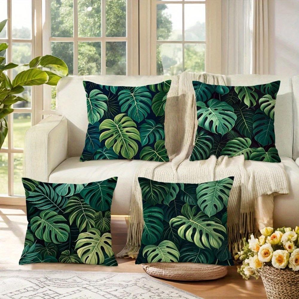 4-piece tropical monstera leaf decorative pillowcase set for living room, bedroom, and garden decoration. outdoor cushion cove