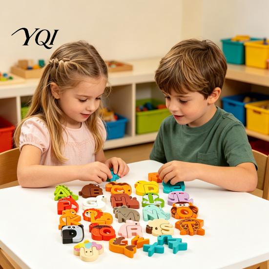 Fine Motor Skill Toy Animal Alphabet Puzzle Matching Game, Wooden Letter Block, Themed Blocks ABC Preschool Learning for Toddlers Boys Girls