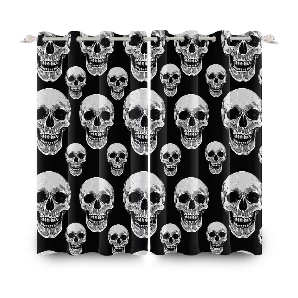 Set Of 2 Halloween Skull Theme Curtains Thermal Insulation Home Interior Horror Bedroom Window Curtain Light Blocking For Made Polyester