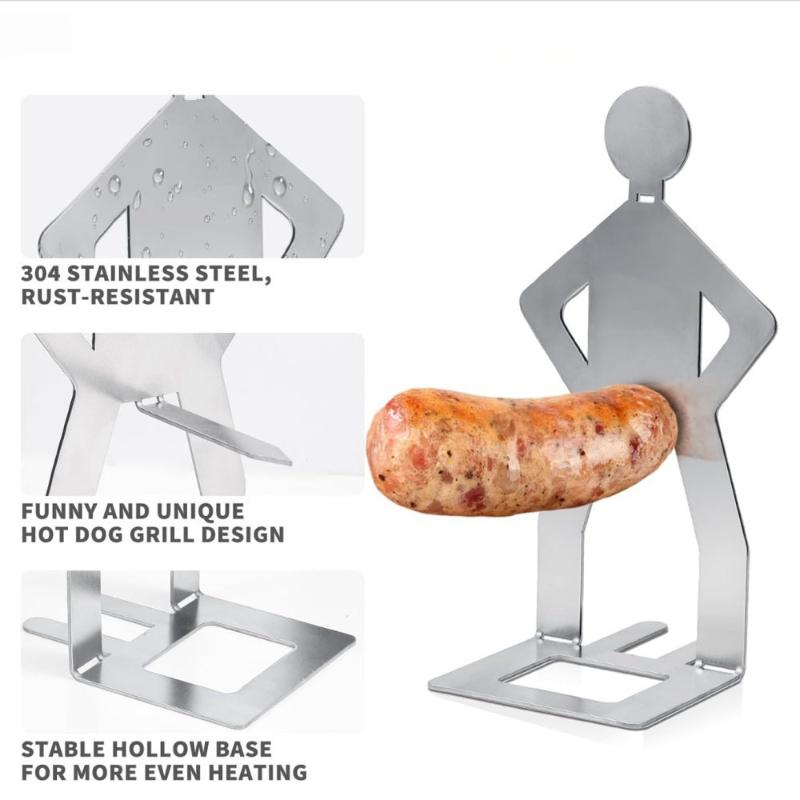 Stal Nierdzewna Uchwyty do Hot-Dogów Zabawny Stojak na Kiełbaski Stojące Mężczyźni Ruszty Piknikowe Narzędzia do Gotowania na Zewnątrz Akcesoria do Grilla