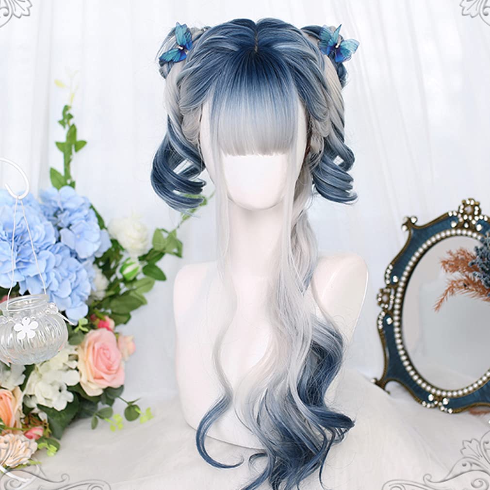 Lolita Harajuku Gal Gothic Lolita Light Mori Princess Small Everyday Wig Wig, Style, Style, Cosplay, White, Blue, Mesh, Gothic, Long, Girl, Dreamy,