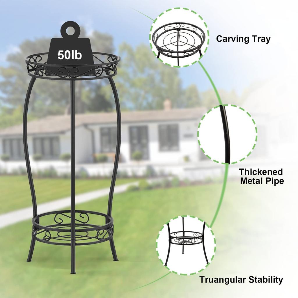 Flower flower 69cm gardening flower pot black stand, indoor, 2-tier, shelf, iron, high, rack, home, office, garden, stand, (black)