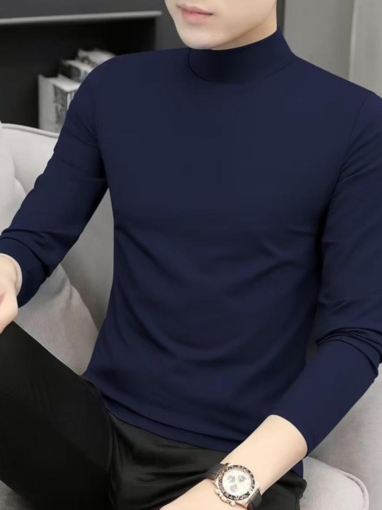 Tingxin Men's Slim Fit Modal Long-Sleeve Mid-Neck T-Shirt