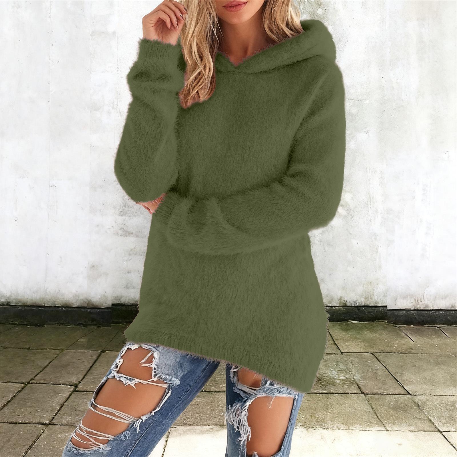 

Women s Fashion Hooded Fleece Sweatshirt Color Long Sleeve Warm Top L армия зеленый