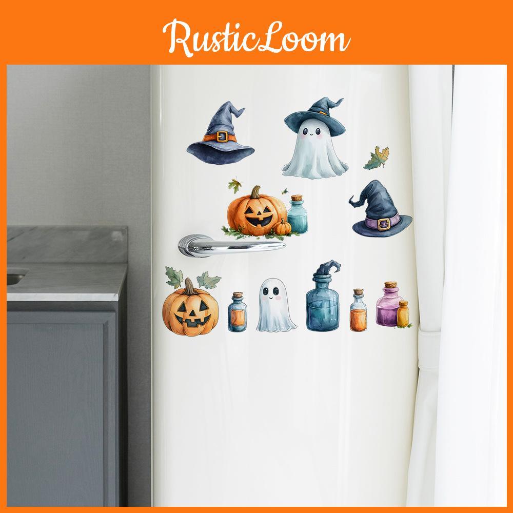 Cute Pumpkin Halloween Ghost And Witch Hat Living Room Home Decor Stickers Wall